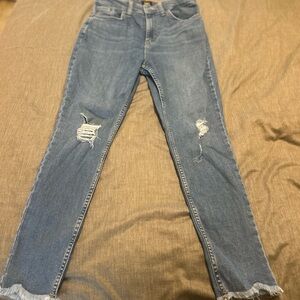 Lee Women's Distressed Straight Leg Jeans - Blue